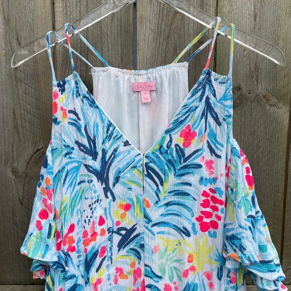 Lilly Pulitzer Women Bellamie Open Cold Shoulder Serene Blue Swing Dress Small - Picture 3 of 11